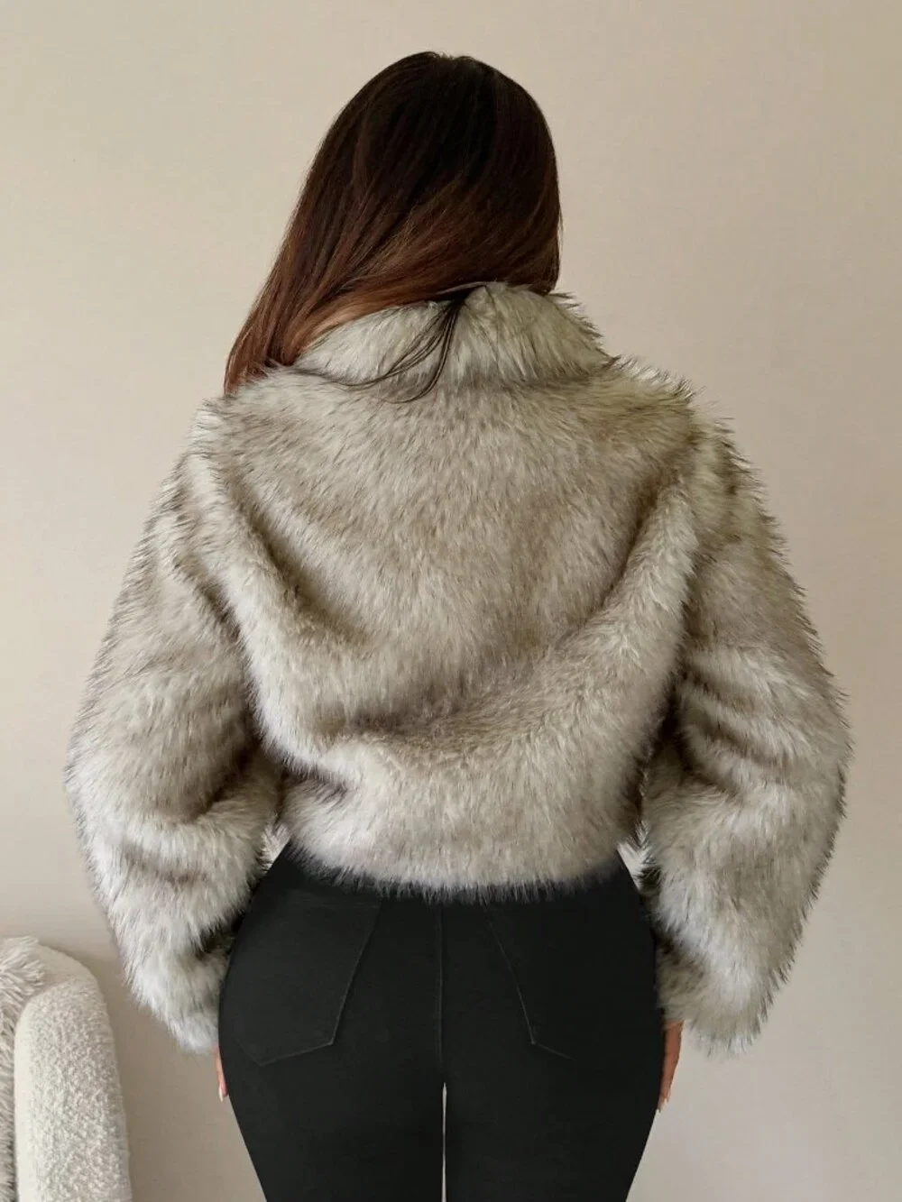 Brown Casual Women's Tie Dye Metal Decor Fluffy Coat